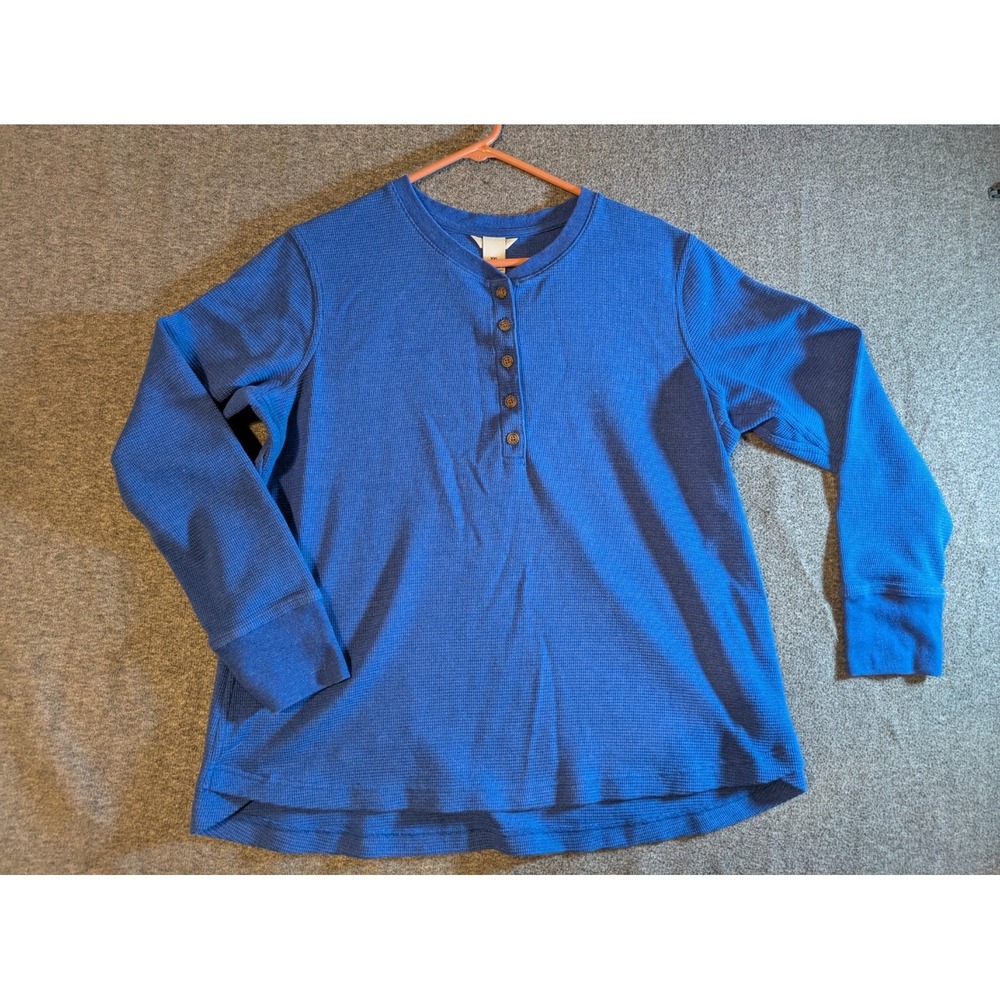 Duluth Trading Co Shirt Mens XXL Blu Henley Long‎ Sleeve Workwear Outdoors